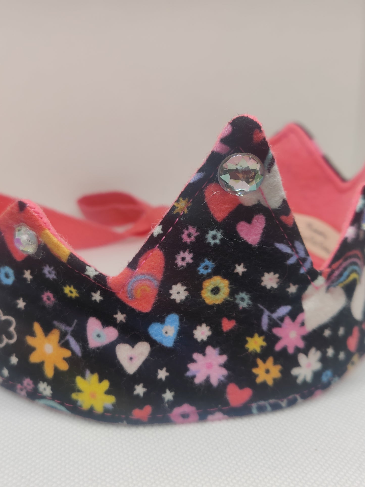 Rainbow Hearts Fabric Crown