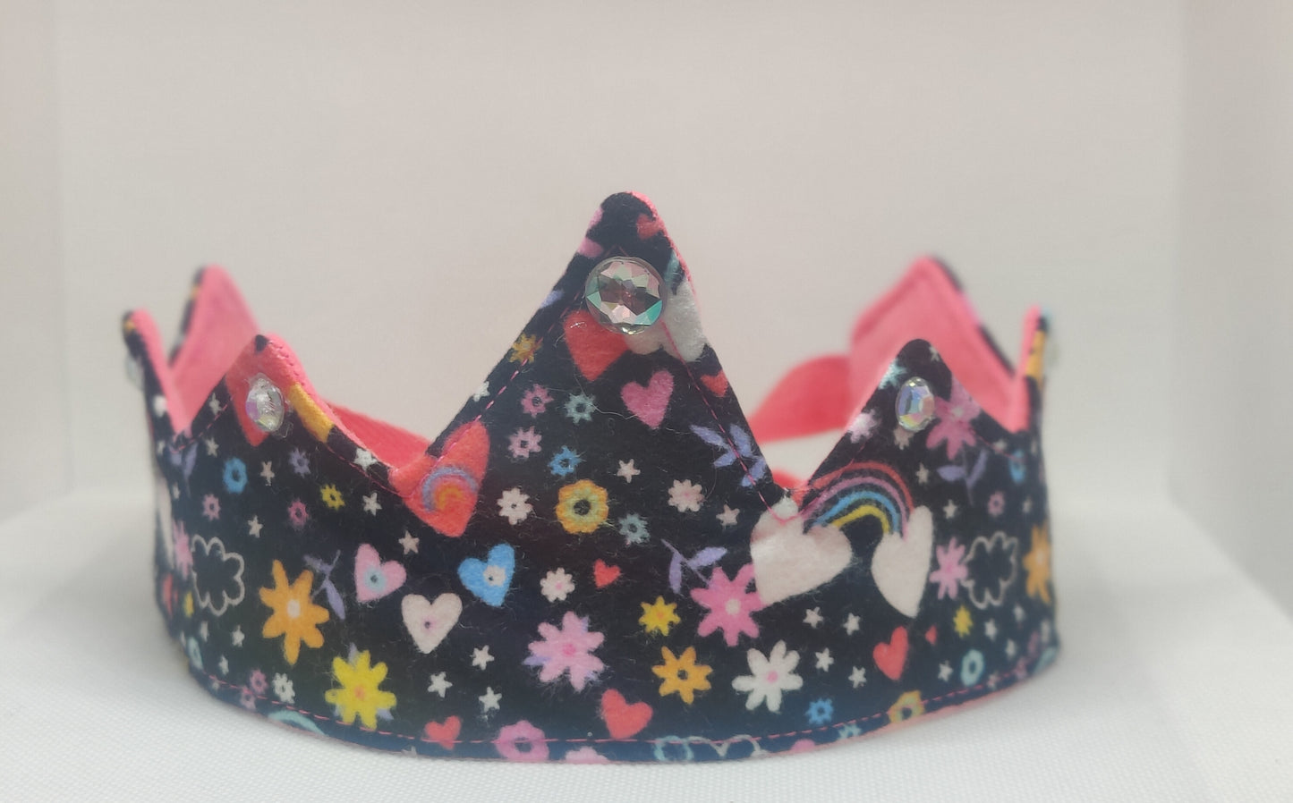 Rainbow Hearts Fabric Crown